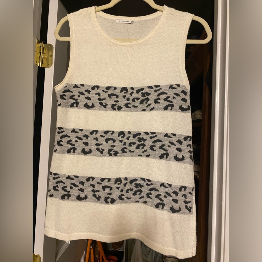 Cream and Black Animal Print Sleeveless Top